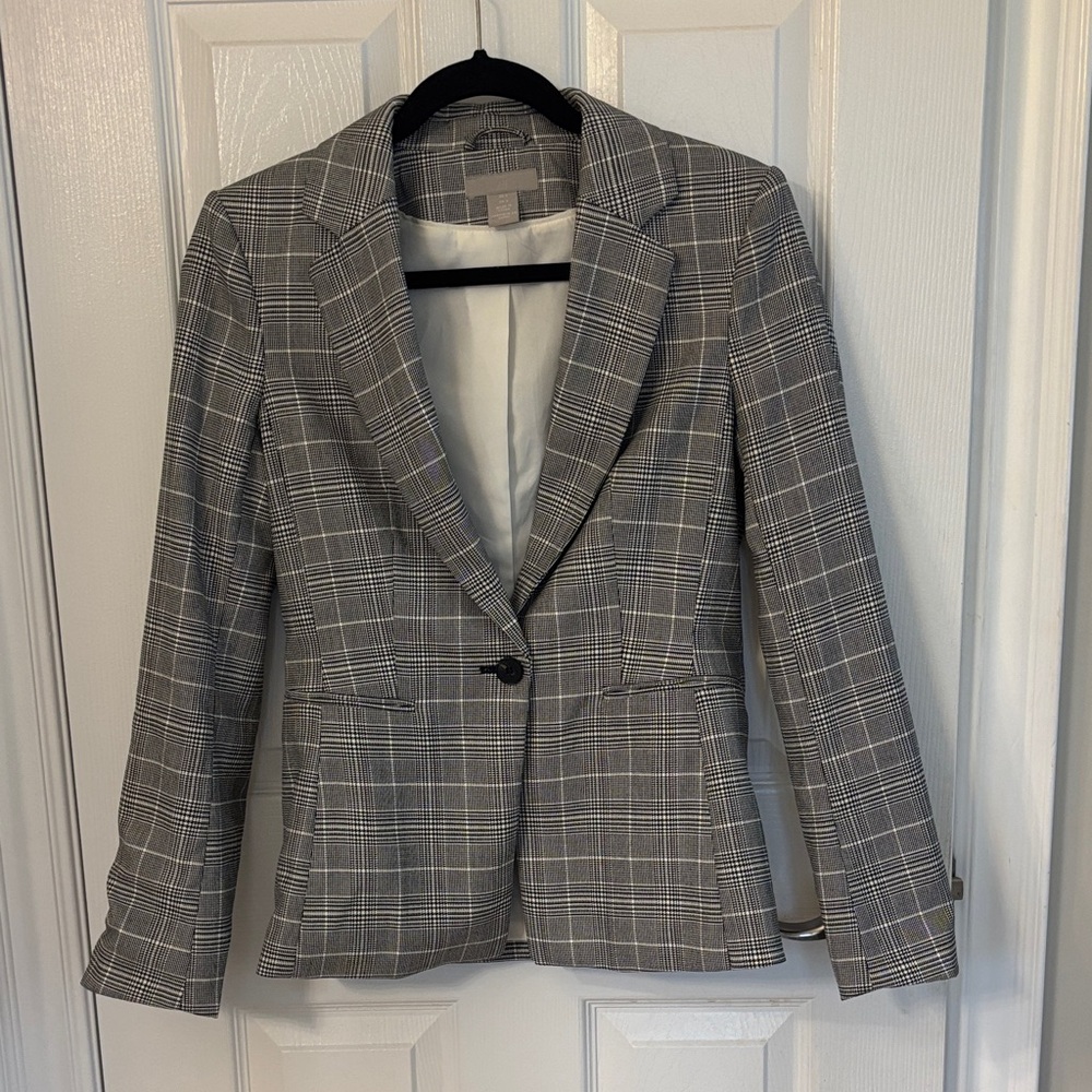 H&M Classic Gray Checkered Blazer